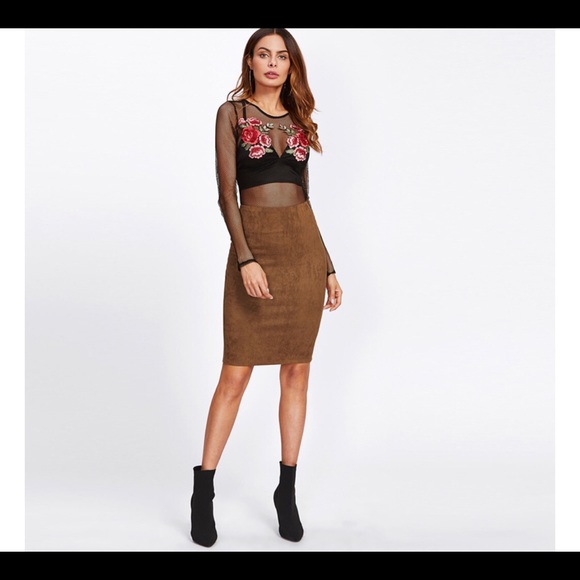 Brown Suede Pencil Skirt - Picture 4 of 7
